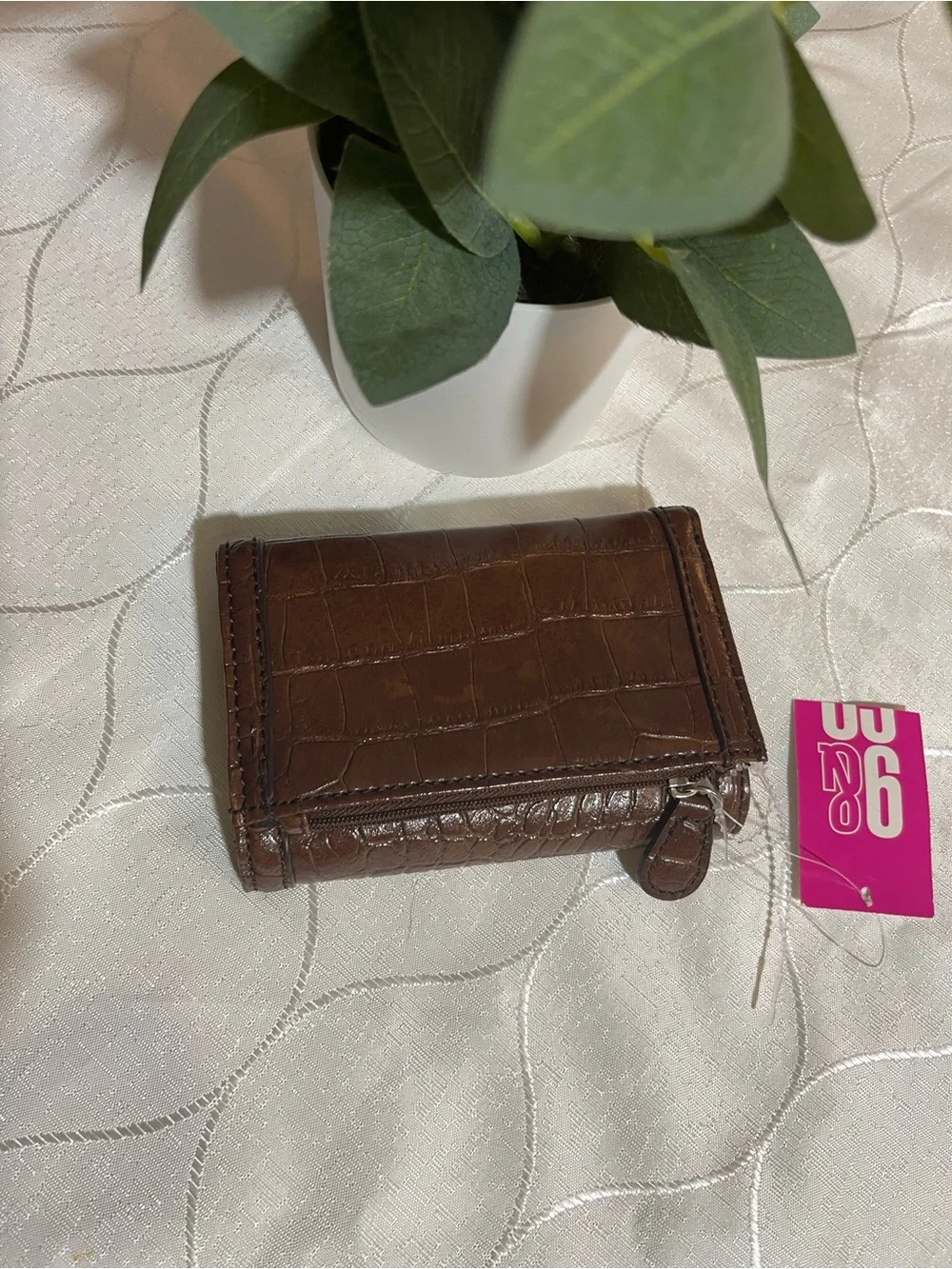 9 & Co Brown Croc-Embossed Leather Wallet with Metal Logo